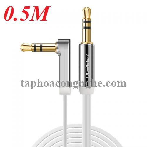 Ugreen 10756 0.5M màu Trắng Cáp âm thanh 2 đầu 3.5mm dương đầu vuông góc mạ vàng AV119 30010756